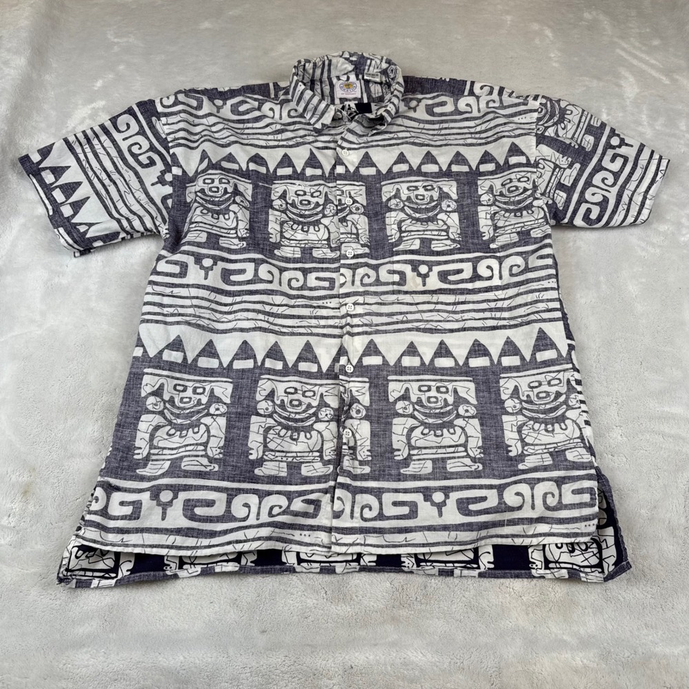 Paradise Beach‎ Club By Mervyns Mens Size Medium Hawaiian Shirt Tribal Figures